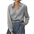 thumbnail image 1 of VEKDONE Women's Work Shirts Long Sleeve Button Lapel Blouse Solid Color Basic Business Office Shirt Fall Loose Lightweight Elegant Blouses, 1 of 6