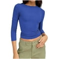thumbnail image 1 of VEKDONE Womens 3/4 Length Sleeve Solid Color Crew Neck Tunic Tops Casual Stretch Slim Fit T-Shirts Basic Tees Spring Summer Going Out Outfits Clothes Blue M, 1 of 7