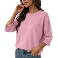 thumbnail image 1 of VEKDONE Womens 3/4 Sleeve Knitted Sweaters Casual Loose Fit Crewneck Knitwear Summer Soft Comfy Pullover Top Solid Color Blouse Pink XL, 1 of 7