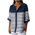 thumbnail image 1 of VEKDONE Womens 3/4 Sleeve Tops Striped Color Block Tunic Tops Summer Button Down V-Neck Blouse Casual Lightweight Comfy Shirts Fashion Clothes Navy XL, 1 of 5