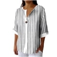 thumbnail image 1 of VEKDONE Womens 3/4 Sleeve Tops Striped Color Block Tunic Tops Summer Button Down V-Neck Blouse Casual Lightweight Comfy Shirts Fashion Clothes White XXL, 1 of 5