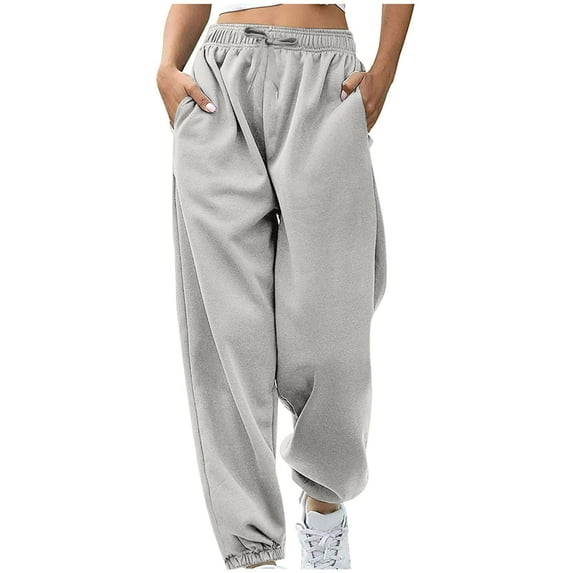 VEKDONE Womens Baggy Wide Leg Sweatpants High Waisted Cuffed Workout Joggers Fashion Y2K Sweat Lounge Long Pants with Pockets Gray XXL