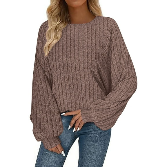 VEKDONE Womens Batwing Long Sleeve Shirts Fall Fashion Ribbed Knit Sweater Solid Color Crewneck Tunic Tops Casual Loose Fit Lightweight Sweaters