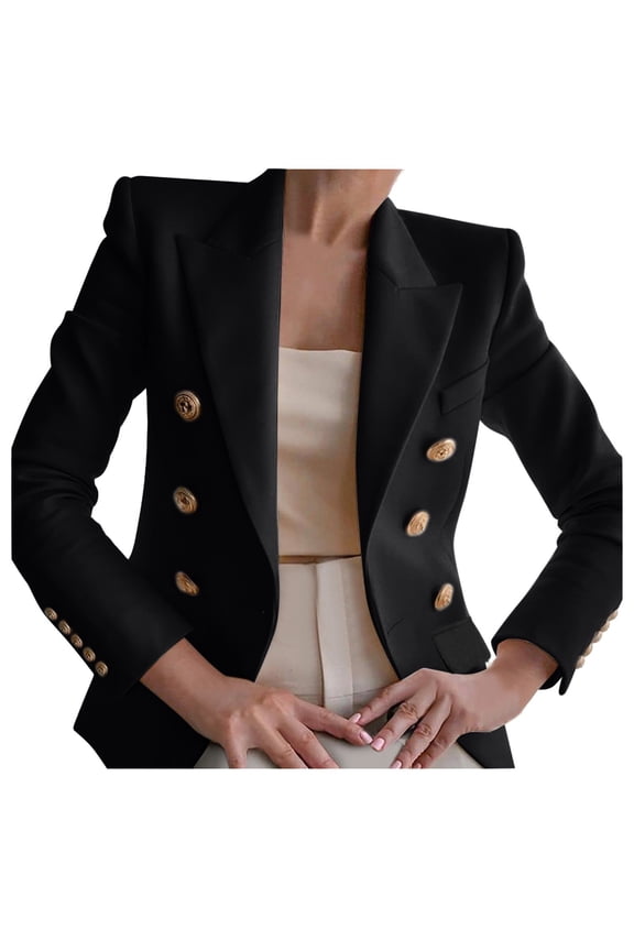 Womens Blazer 2026 Gold Button Long Sleeve Office Blazers Bussiness Casual Jackets Work Suit with Pockets