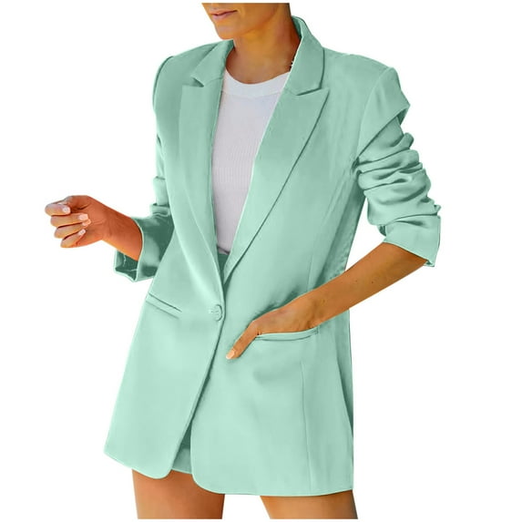 VEKDONE Womens Blazer Jackets 2024 Clearance Sale Casual Long Sleeve Button Lapel Coat with Pockets Trendy Solid Color Slim Office Blazers Jacket Mint Green S