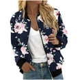 thumbnail image 1 of VEKDONE Womens Bombers Jackets Full Zip Up Long Sleeve Crewneck Coats Floral Print Outerwear Casual Loose Fit Lightweight Jacket Fall Trendy Coat with Pockets, 1 of 6