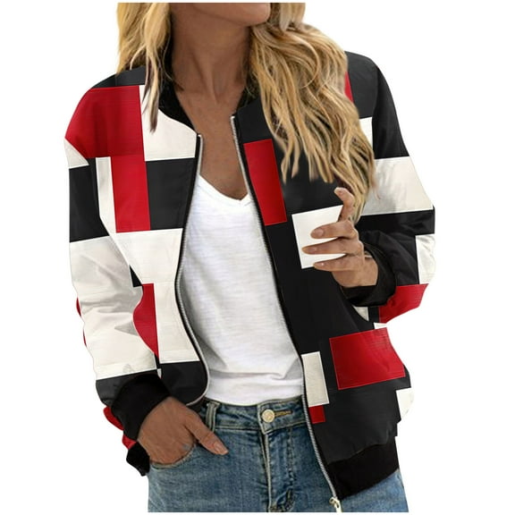VEKDONE Womens Bombers Jackets Full Zip Up Stripe Jacket Fall Long Sleeve Crewneck Lounge Coats Fashion Outdoor Streetwear Outerwear with Pockets