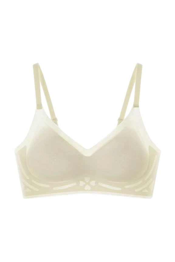 Womens Bra No Underwire Seamless Wireless Bra Full Coverage Sheer Bralettes V Neck Mesh Bras Comfortable Everyday Bras White Size XL