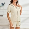 thumbnail image 1 of VEKDONE Womens Button Down Pajama Sets Solid Color Lapel Bride Pajamas Sets Casual Soft Short Sleeve Sleepwear Shorts Comfy Home Lounge Set Beige M, 1 of 8