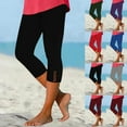 thumbnail image 1 of VEKDONE Womens Capris Summer Stretchy High Waisted Capri Leggings Casual Outdoor Workout Yoga Leggings Lace Patchwork Plus Size Tights Vacation Beach Cropped Pants, 1 of 8