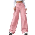 thumbnail image 1 of VEKDONE Womens Cargo Pants Casual Elastic High Waist Drawstring Wide Leg Pants Y2K Outdoor Hiking Long Pants Casual Lightweight Baggy Cargo Pant with Pockets Pink XXL, 1 of 7