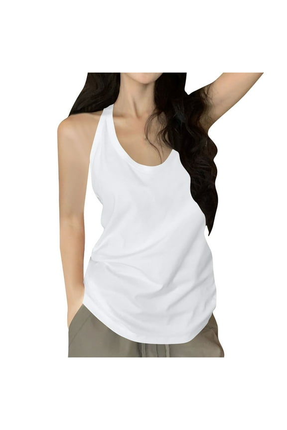 Womens Casual Crewneck Tank Tops Summer Sleeveless Loose Athletic Tanks Basic Solid Color Gym Yoga Vests Soft Comfy Underwear Shirts White X-Large