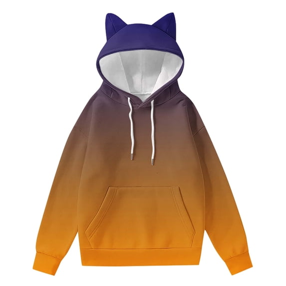 VEKDONE Womens Cat Ear Hoodies Trendy Gradient Tunic Sweatshirt Cute Drawstring Sweatshirts Fall Long Sleeve Loose Fit Hooded Pullover with Pocket Orange XL