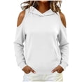 thumbnail image 1 of VEKDONE Womens Cold Shoulder Hoodies Trendy Long Sleeve Loose Fit Hooded Sweatshirts Fall Thin Fleece Comfy Pullover Tops with Pocket White M, 1 of 2