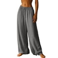 thumbnail image 1 of VEKDONE Womens Cotton Palazzo Pants Casual Loose Fit Wide Leg Pants Solid Color High Waist Drawstring Long Pants with Pockets Beach Vacaton Lounge Pants Gray XXXL, 1 of 7