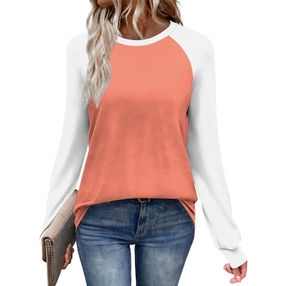 VEKDONE Womens Crewneck Tops Raglan Long Sleeve Color Block Blouses Casual Loose Fit Lightweight Pullover Lounge Shirts Top
