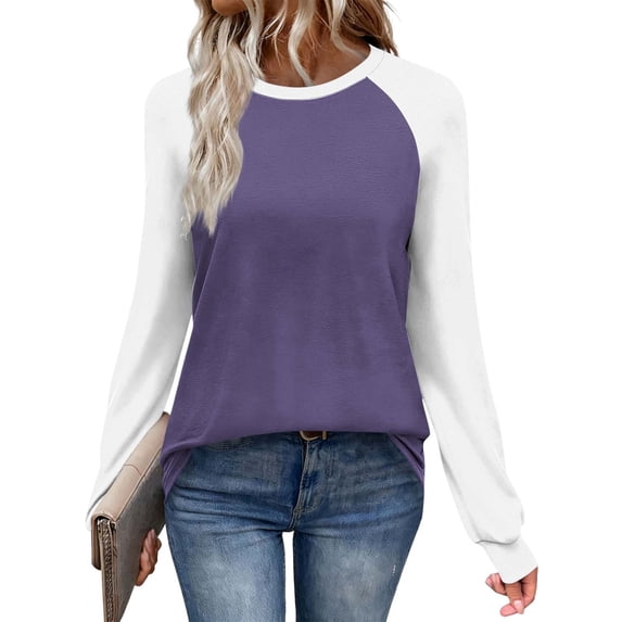 VEKDONE Womens Crewneck Tops Raglan Long Sleeve Color Block Blouses Casual Loose Fit Lightweight Pullover Lounge Shirts Top