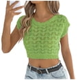 thumbnail image 1 of VEKDONE Womens Crochet Crop Tank Tops Summer Sleeveless Crewneck Knit Tanks Solid Color Hollow Out Cropped Tank Top Casual Beach Vacation Clothes Green XL, 1 of 8
