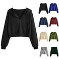 thumbnail image 1 of VEKDONE Womens Cropped Hoodie Sweatshirt Cute Crop Pullover Solid V-Neck Drawstring Hooded Sweatshirts Fall Fashion Tops, 1 of 7