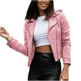 thumbnail image 1 of VEKDONE Womens Cropped Zip Up Jackets Solid Color Lapel Biker Coat Casual Short Motorcycle Leather Jackets Fashion Lightweight Bomber Outerwear with Pockets, 1 of 9