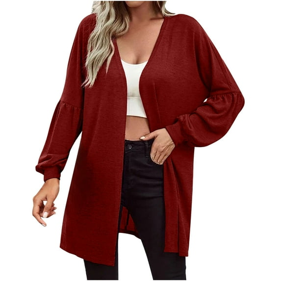 VEKDONE Womens Fall Winter Long Sleeve Cardigan Knit Long Open Front Cardigan Sweaters Solid Color Loose Soft Cardigans Plus Size V-Neck Cover Ups