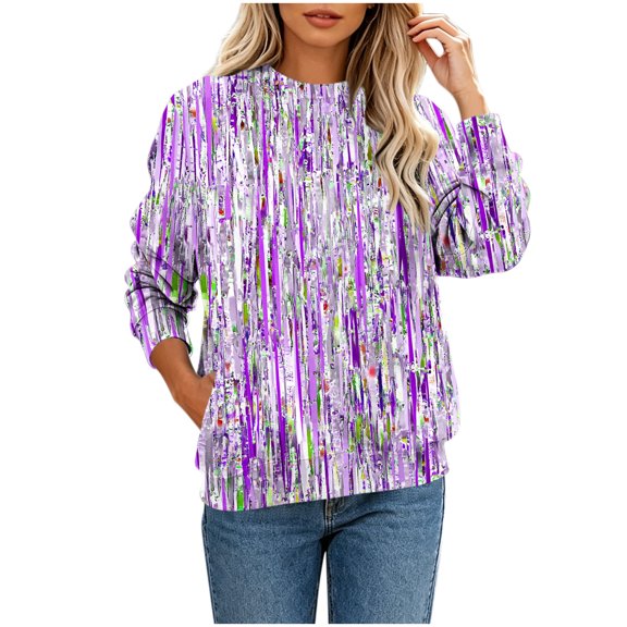 VEKDONE Womens Fashion Print Sweatshirts Long Sleeve Crewneck Loose Fit Pullover Top Fall Lightweight Comfy Sweatshirt with Pocket Purple XXXL