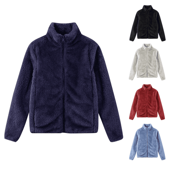 VEKDONE Womens Fleece Jackets Winter Full Zip Up Warm Coats Solid Color Soft Comfy Jacket Long Sleeve Mock Neck Fuzzy Coat