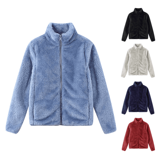 VEKDONE Womens Fleece Jackets Winter Full Zip Up Warm Coats Solid Color Soft Comfy Jacket Long Sleeve Mock Neck Fuzzy Coat