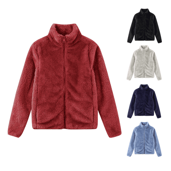 VEKDONE Womens Fleece Jackets Winter Full Zip Up Warm Coats Solid Color Soft Comfy Jacket Long Sleeve Mock Neck Fuzzy Coat