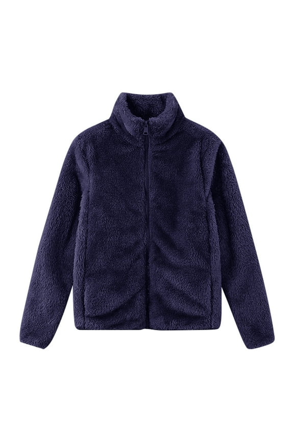 Womens Fleece Jackets Winter Full Zip Up Warm Coats Solid Color Soft Comfy Jacket Long Sleeve Mock Neck Fuzzy Coat