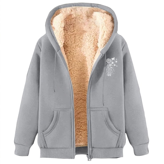 VEKDONE Womens Fleece Lined Hoodie Jackets Full Zip Up Drawstring Hooded Coats Winter Soft Fuzzy Warm Jacket Fashion Print Long Sleeve Outerwear with Pockets