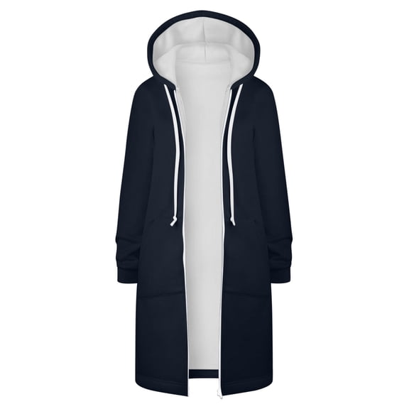 VEKDONE Womens Fleece Long Coats with Hood Fall Winter Long Sleeve Thin Fuzzy Hoodie Jackets Full Zip Up Drawstring Coat with Pockets