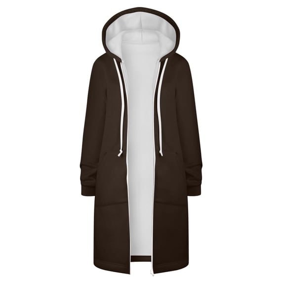 VEKDONE Womens Fleece Long Coats with Hood Fall Winter Long Sleeve Thin Fuzzy Hoodie Jackets Full Zip Up Drawstring Coat with Pockets