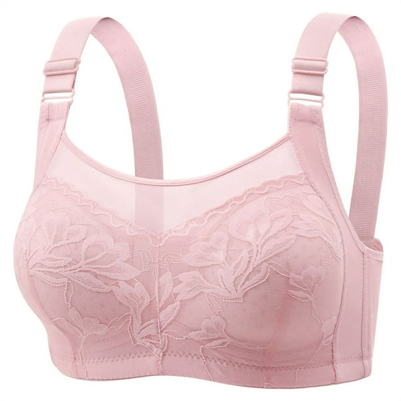 VEKDONE Womens Floral Lace Bras Adjustable Band No Underwire Full Coverage Bras Push Up Bralettes Soft Comfy Breathable Everyday Bra Pink Size 42