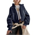 thumbnail image 1 of VEKDONE Womens Full Zip Up Cropped Jacket Y2k Sweatshirts Hoodie Jackets Fall Long Sleeve Drawstring Hooded Pullover Fashion Coats with Pockets, 1 of 9