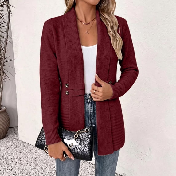 VEKDONE Womens Heathered Knit Cardigan Shawl Collar Open Front Overcoat Relaxed Fit Ribbed Cuffs and Hem Jackets Fall Winter Fashion Clothing for Commuting