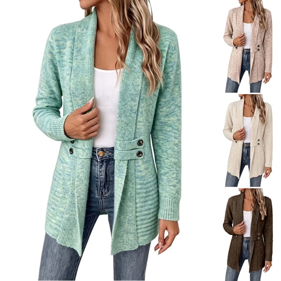 VEKDONE Womens Heathered Knit Cardigan Shawl Collar Open Front Overcoat Relaxed Fit Ribbed Cuffs and Hem Jackets Fall Winter Fashion Clothing for Commuting
