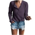 thumbnail image 1 of VEKDONE Womens Henley Shirts Long Sleeve Button Down V Neck Tops Fall Cotton Loose Fit Lightweight Tunics Solid Color Soft Comfy Housewear Blouse, 1 of 6