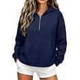 thumbnail image 1 of VEKDONE Womens Hoodies Half Zip Up Thin Fleece Pullover Sweatshirt Oversized Long Sleeve Hooded Sweatshirts Fashion Loose Fit Pullover with Kangaroo Pocket Dark Blue L, 1 of 6
