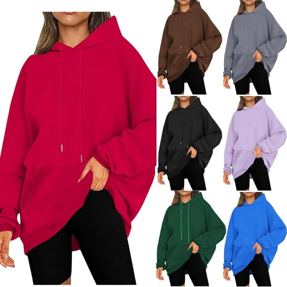 VEKDONE Womens Hoodies Oversized Sweatshirts Pullover Fleece Hooded Sweatshirt with Pockets Long Sleeve Loose Fit Drawstring Winter Fall Outfits Fashion Y2k Clothes
