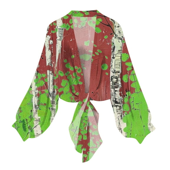 VEKDONE Womens Kimono Cardigan Fashion Print Long Sleeve Chiffon Cardigan Casual Lightweight Beach Swimwear Coverups Open Tie Front Cardigans