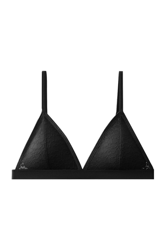Womens Lace Bra No Underwire Plunge Triangle Bralettes Sheer Bras Comfortable Soft Support Wireless Bralette Everyday Bra Black Size M