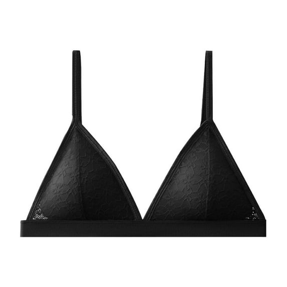 VEKDONE Womens Lace Bra No Underwire Plunge Triangle Bralettes Sheer Bras Comfortable Soft Support Wireless Bralette Everyday Bra Black Size S
