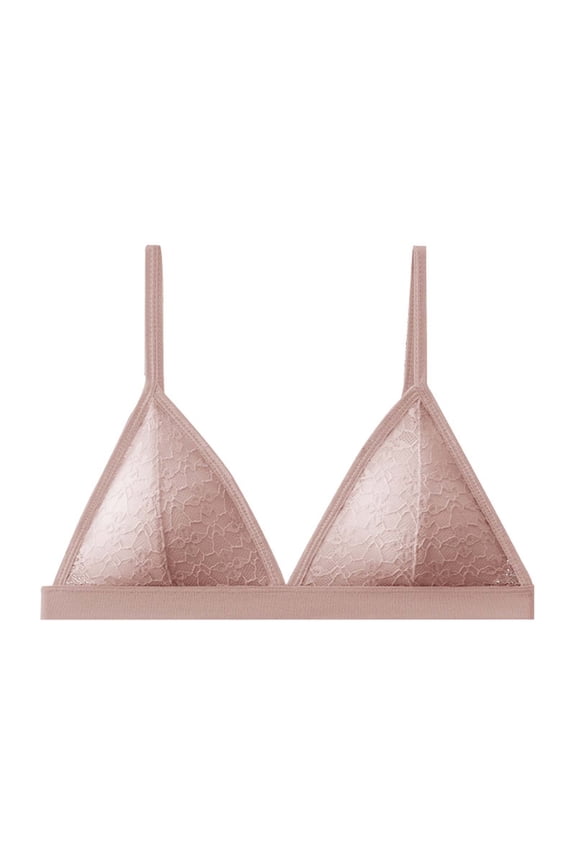 Womens Lace Bra No Underwire Plunge Triangle Bralettes Sheer Bras Comfortable Soft Support Wireless Bralette Everyday Bra Pink Size L