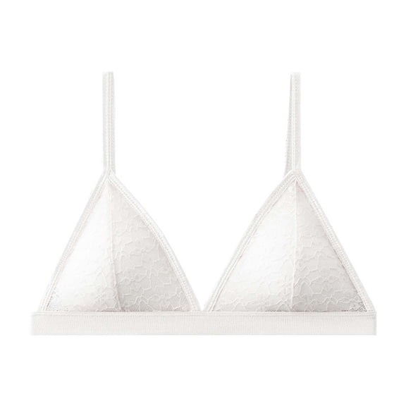 VEKDONE Womens Lace Bra No Underwire Plunge Triangle Bralettes Sheer Bras Comfortable Soft Support Wireless Bralette Everyday Bra White Size S