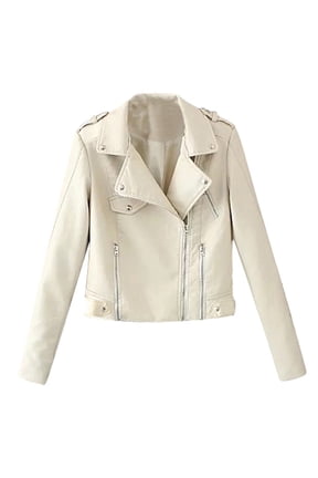 Womens Leather Jacket Motorcycle Faux Leather Jacket Long Sleeve Cropped Slim Jacket Zip-Up PU Jacket Fashoin Moto Biker Coat with Pockets