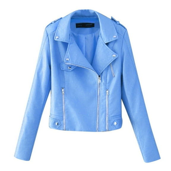 VEKDONE Womens Leather Jacket Motorcycle Faux Leather Jacket Long Sleeve Cropped Slim Jacket Zip-Up PU Jacket Fashoin Moto Biker Coat with Pockets