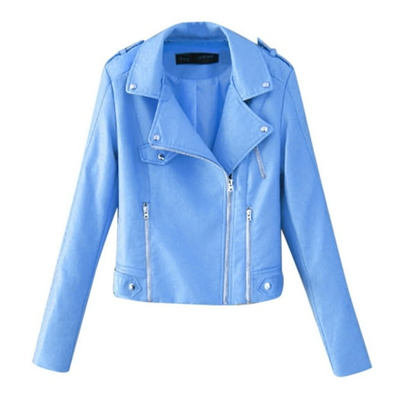 VEKDONE Womens Leather Jacket Motorcycle Faux Leather Jacket Long Sleeve Cropped Slim Jacket Zip-Up PU Jacket Fashoin Moto Biker Coat with Pockets