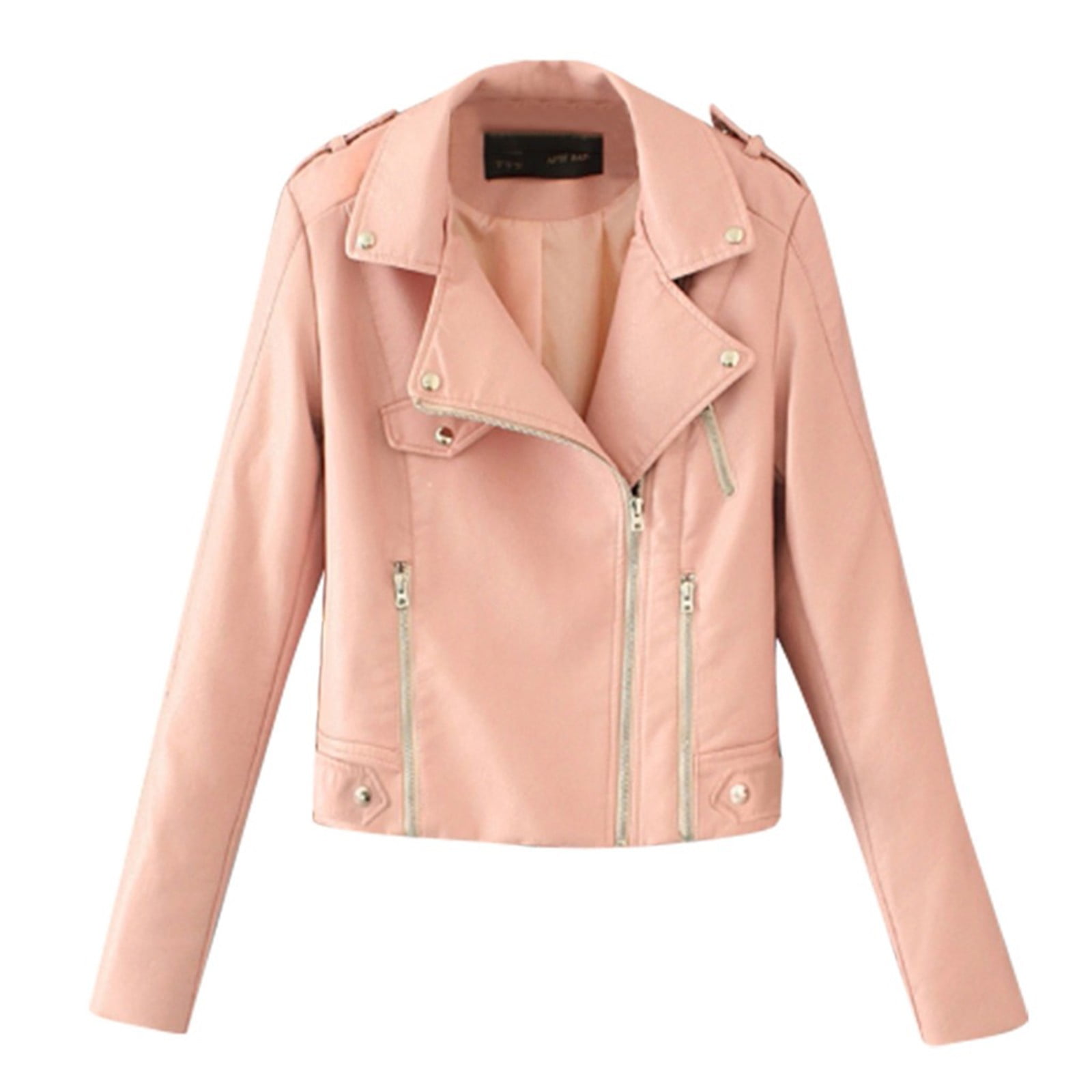 VEKDONE Womens Leather Jacket Motorcycle Faux Leather Jacket Long Sleeve Cropped Slim Jacket Zip-Up PU Jacket Fashoin Moto Biker Coat with Pockets