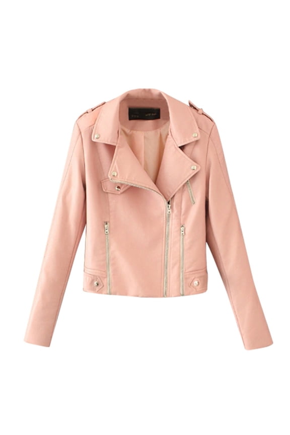 Womens Leather Jacket Motorcycle Faux Leather Jacket Long Sleeve Cropped Slim Jacket Zip-Up PU Jacket Fashoin Moto Biker Coat with Pockets